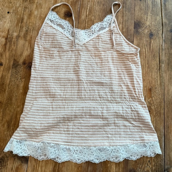 Talbots Organic Cotton Jersey Striped Lace Trim Cami Beige Striped Small NEW - Picture 5 of 10